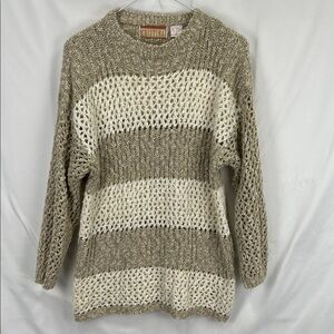 Cristina - Large - Women’s Sweater - Brown and Cream Stripe